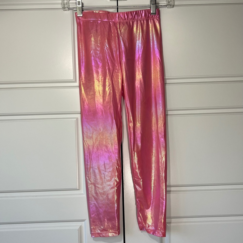 Girls Pink Iridescent Leggings Kids Size‎ 9Y Shiny Sparkle Pants